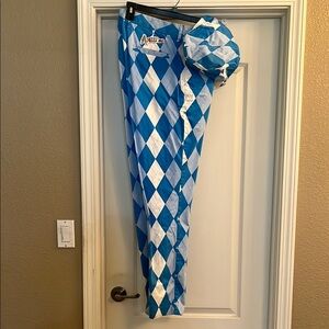 Blue and White Harlequin Pants with Hat